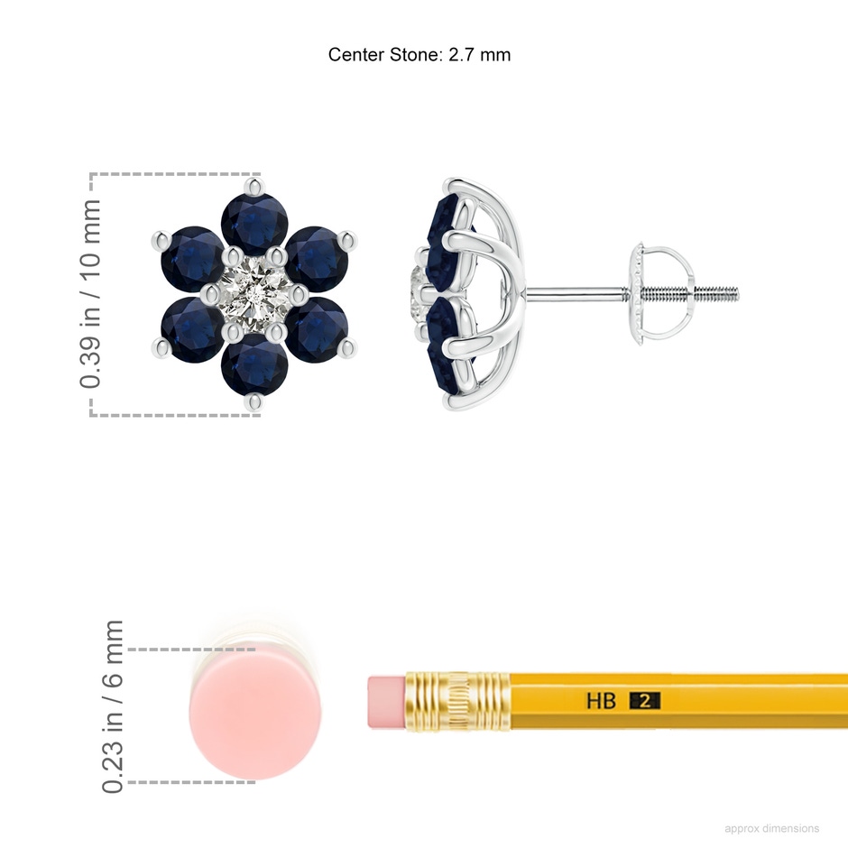 2.7mm A Six Petal Diamond and Sapphire Flower Stud Earrings in P950 Platinum ruler