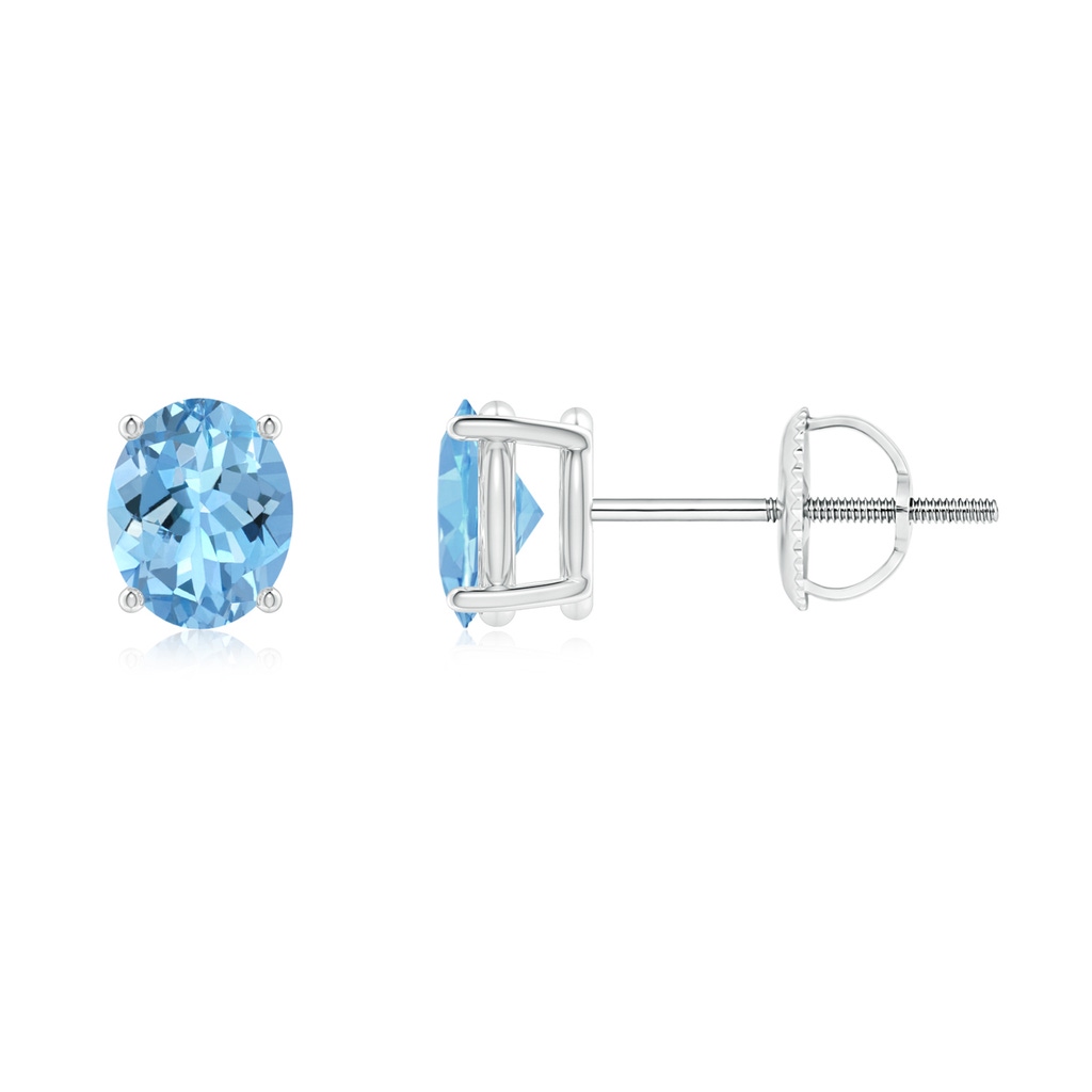 5x4mm AAAA Claw-Set Solitaire Oval Aquamarine Stud Earrings in P950 Platinum