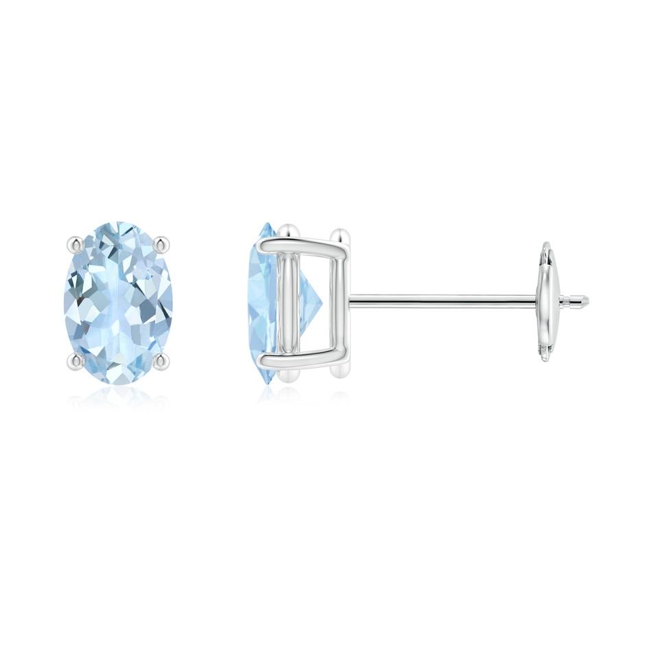 6x4mm AA Claw-Set Solitaire Oval Aquamarine Stud Earrings in White Gold 