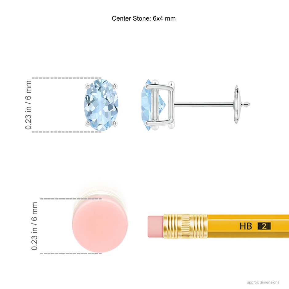 6x4mm AA Claw-Set Solitaire Oval Aquamarine Stud Earrings in White Gold ruler