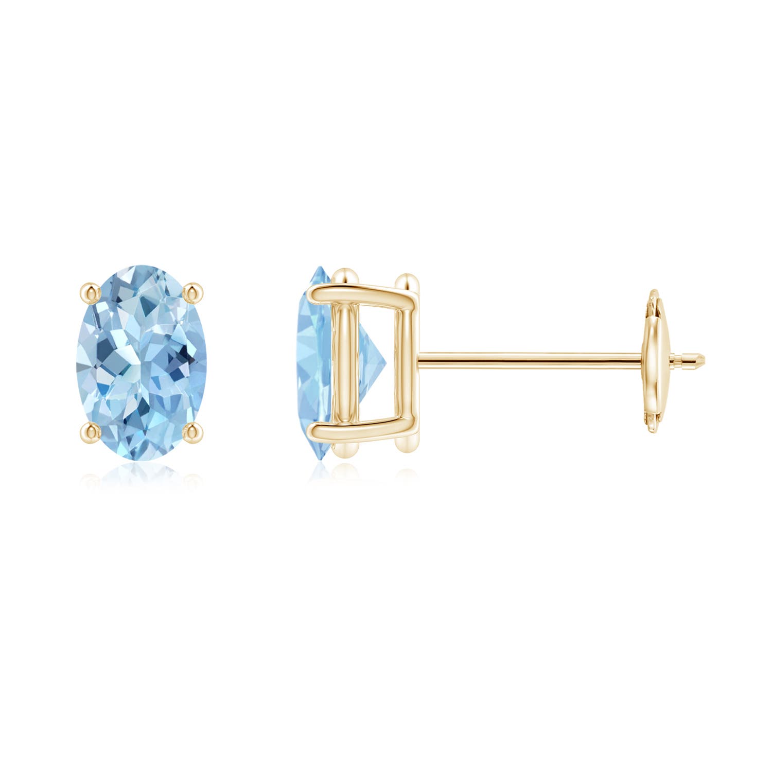 Prong-Set Solitaire Oval Aquamarine Stud Earrings | Angara