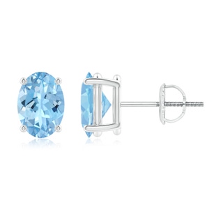 7x5mm AAAA Claw-Set Solitaire Oval Aquamarine Stud Earrings in P950 Platinum