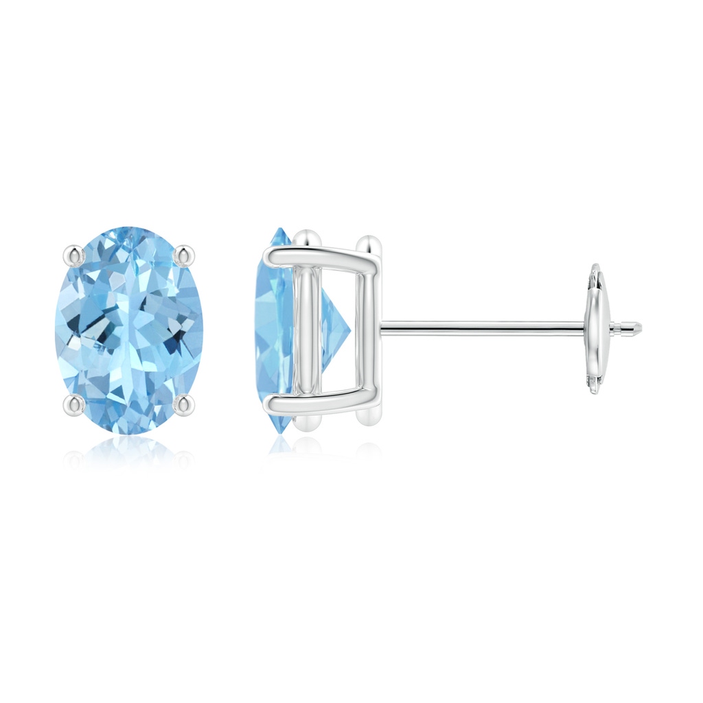 7x5mm AAAA Claw-Set Solitaire Oval Aquamarine Stud Earrings in White Gold