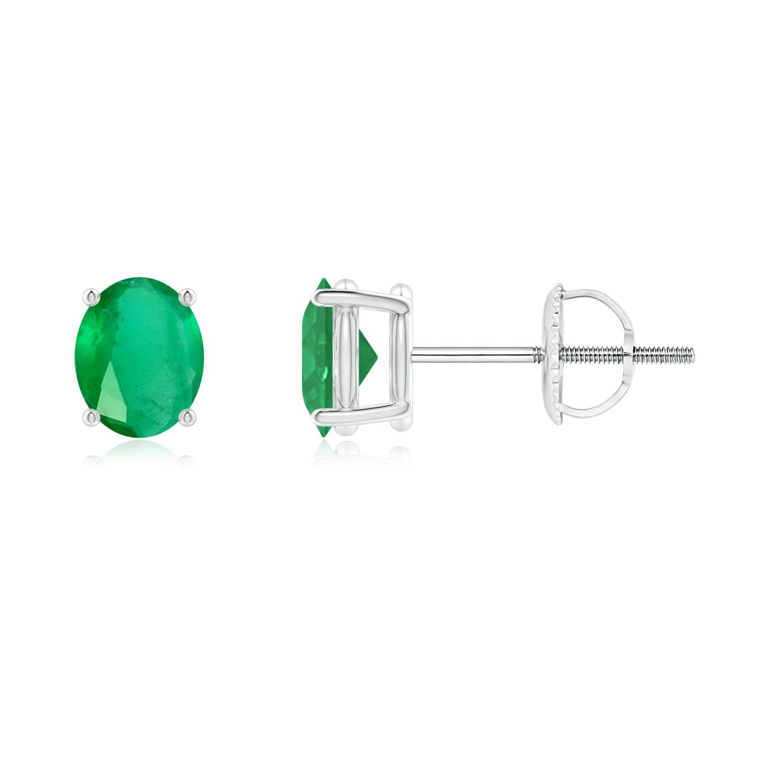5x4mm A Prong-Set Solitaire Oval Emerald Stud Earrings in P950 Platinum