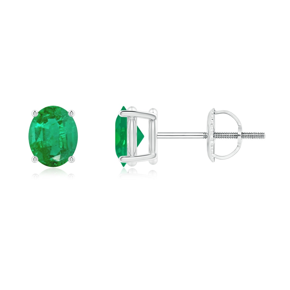 5x4mm AA Prong-Set Solitaire Oval Emerald Stud Earrings in P950 Platinum 