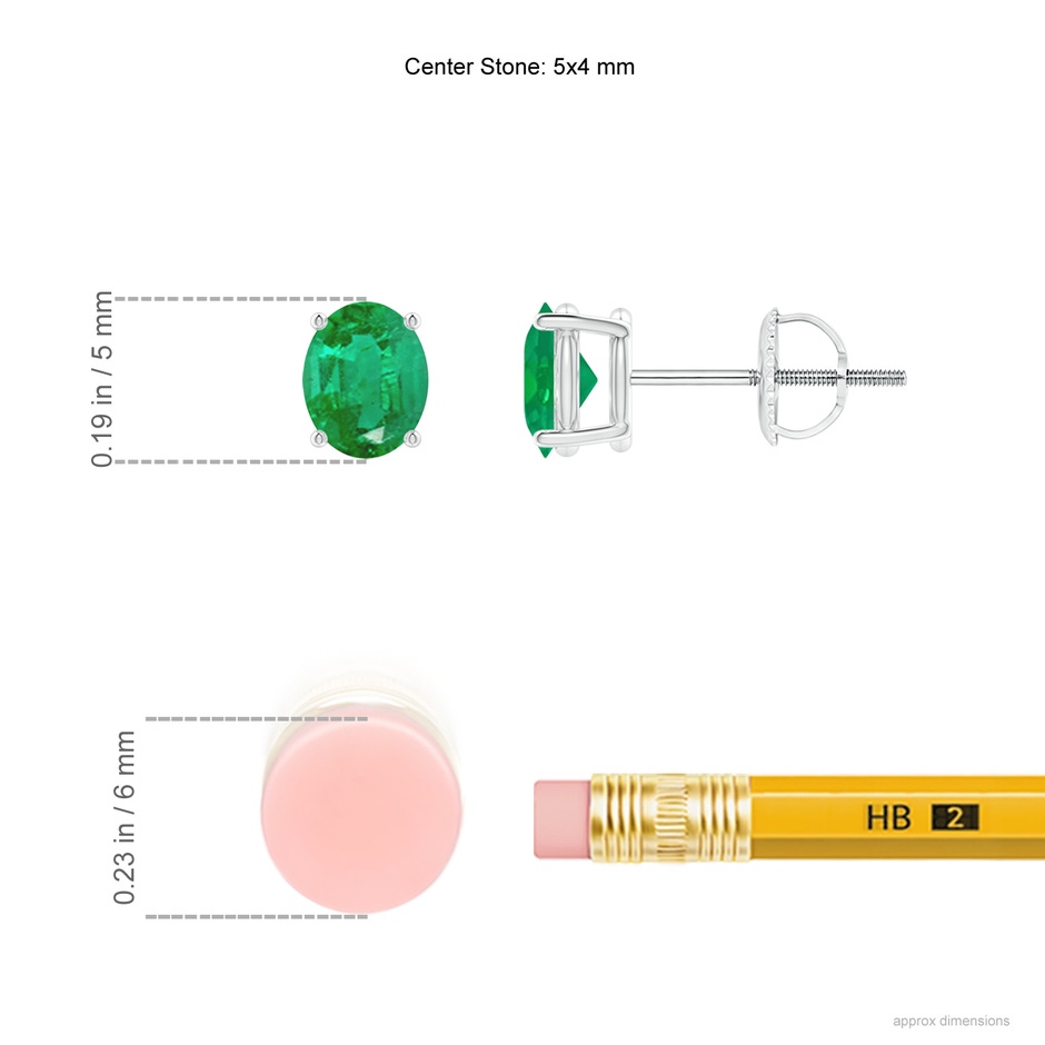 5x4mm AA Prong-Set Solitaire Oval Emerald Stud Earrings in P950 Platinum ruler