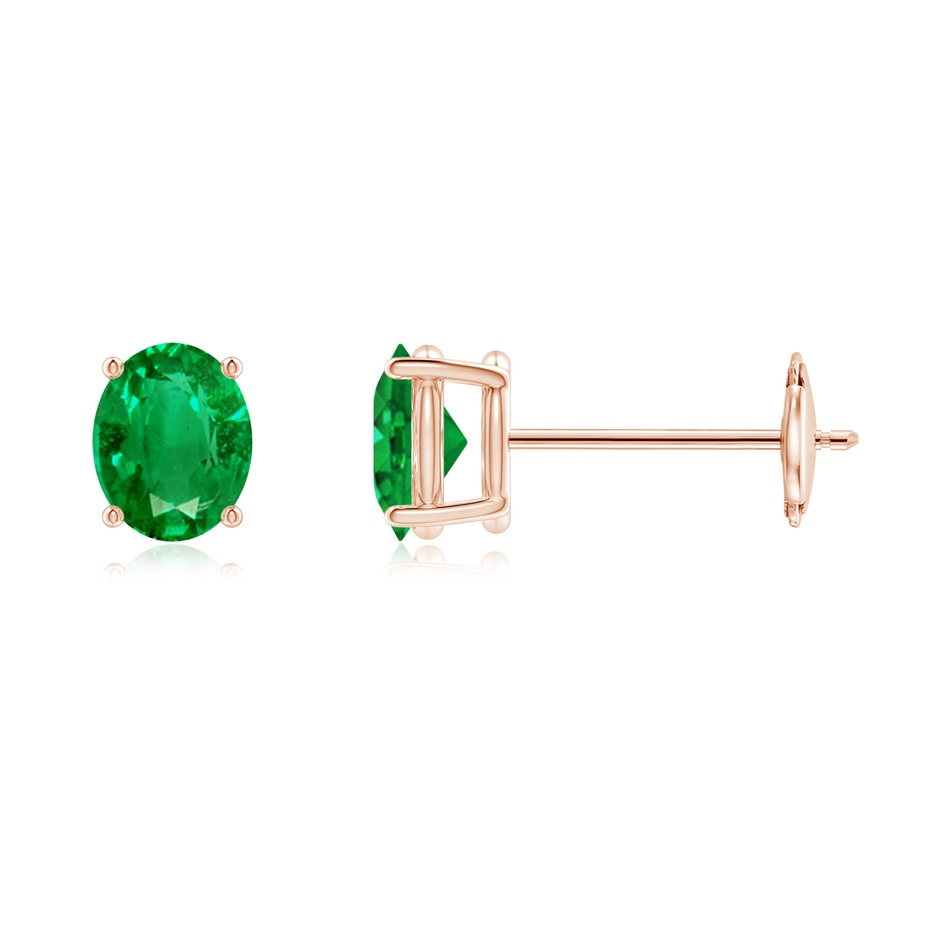 5x4mm AAA Prong-Set Solitaire Oval Emerald Stud Earrings in 9K Rose Gold 