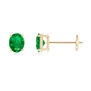 5x4mm AAA Prong-Set Solitaire Oval Emerald Stud Earrings in Yellow Gold