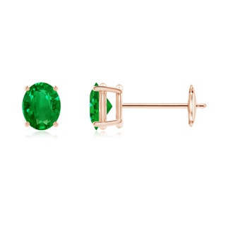 5x4mm AAAA Prong-Set Solitaire Oval Emerald Stud Earrings in 10K Rose Gold