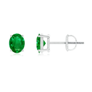 5x4mm AAAA Prong-Set Solitaire Oval Emerald Stud Earrings in P950 Platinum
