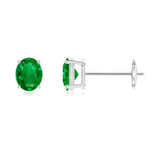 5x4mm AAAA Prong-Set Solitaire Oval Emerald Stud Earrings in White Gold