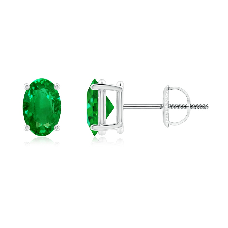 6x4mm AAAA Prong-Set Solitaire Oval Emerald Stud Earrings in P950 Platinum 