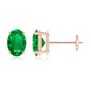 7x5mm AAA Prong-Set Solitaire Oval Emerald Stud Earrings in Rose Gold