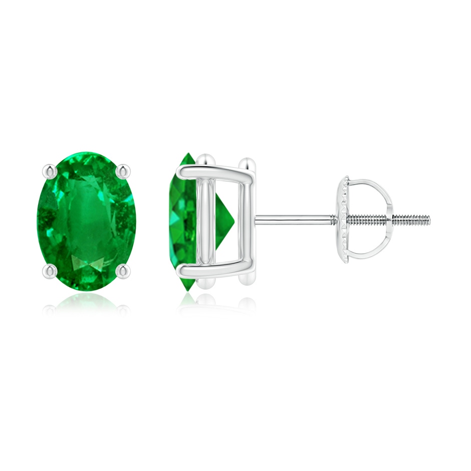 7x5mm AAAA Prong-Set Solitaire Oval Emerald Stud Earrings in P950 Platinum 