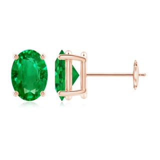 8x6mm AAA Prong-Set Solitaire Oval Emerald Stud Earrings in Rose Gold