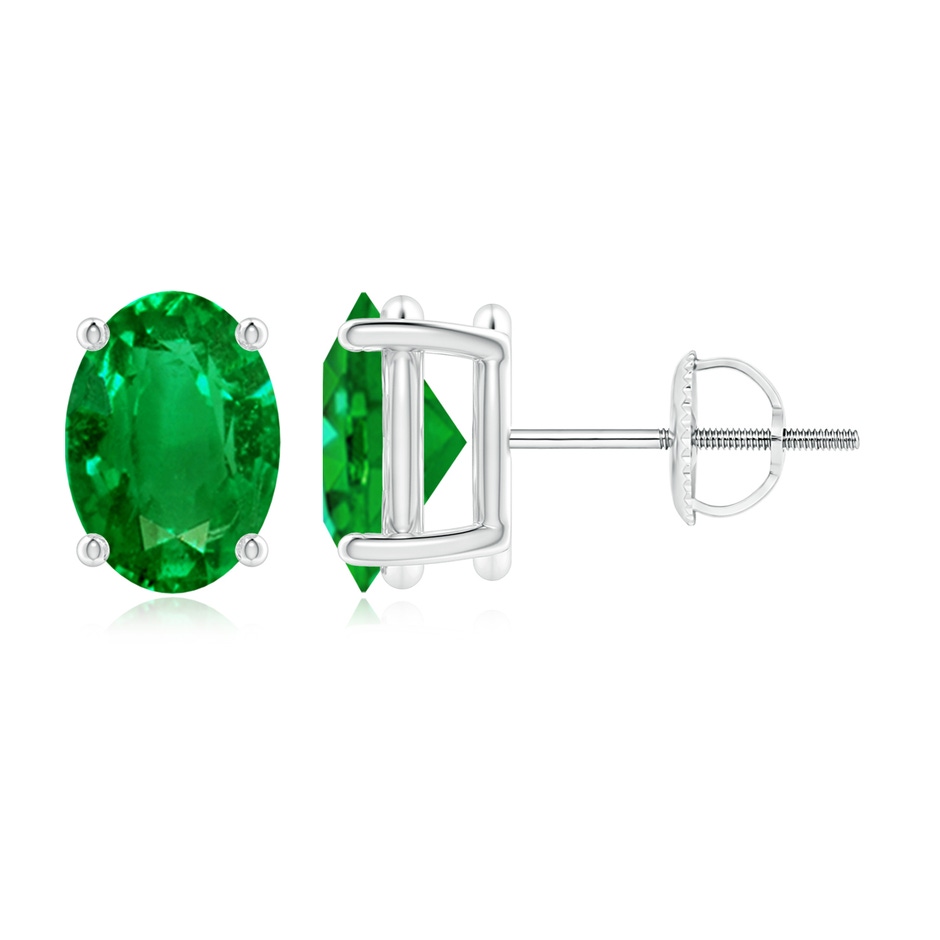 8x6mm AAAA Prong-Set Solitaire Oval Emerald Stud Earrings in P950 Platinum 