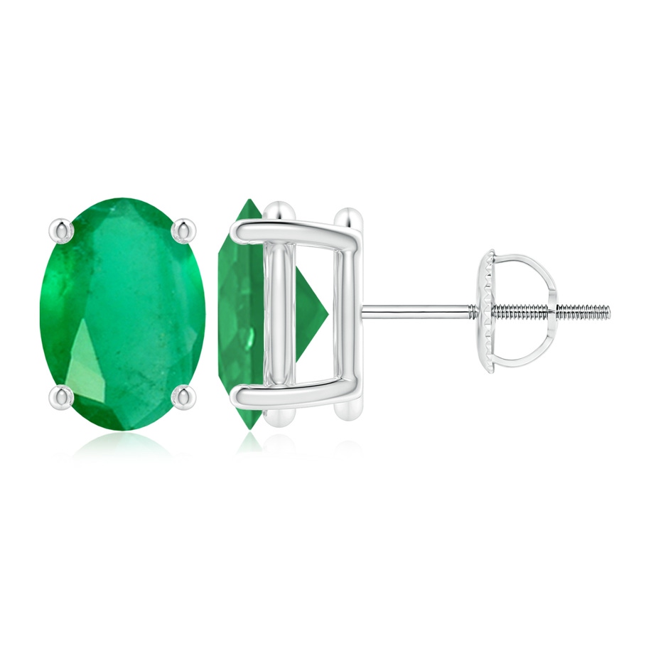 9x7mm A Prong-Set Solitaire Oval Emerald Stud Earrings in P950 Platinum 