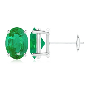 9x7mm AA Prong-Set Solitaire Oval Emerald Stud Earrings in 10K White Gold