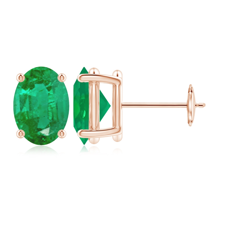 9x7mm AA Prong-Set Solitaire Oval Emerald Stud Earrings in Rose Gold 