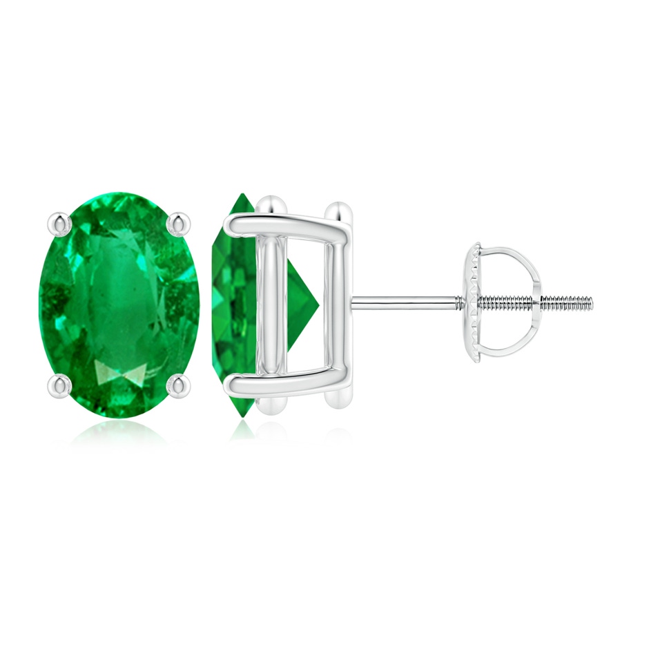 9x7mm AAA Prong-Set Solitaire Oval Emerald Stud Earrings in P950 Platinum 