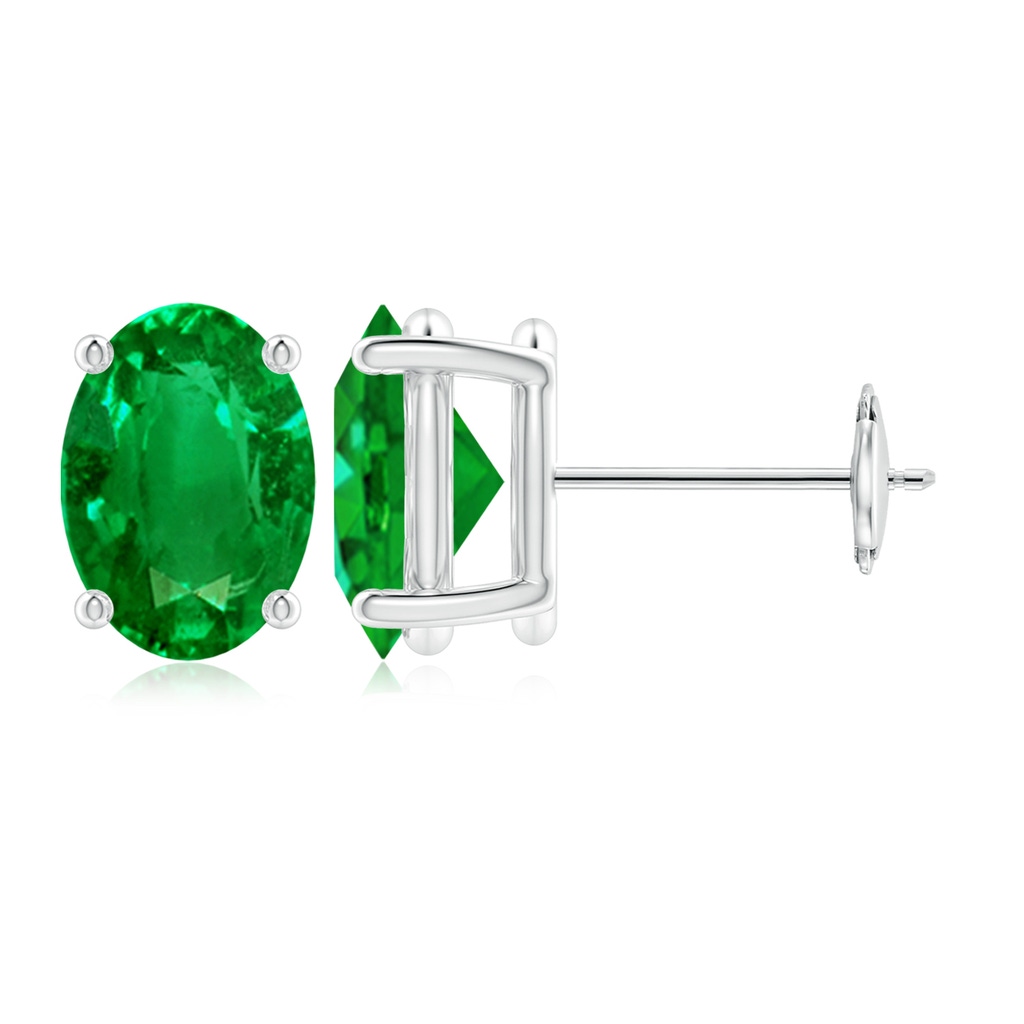 9x7mm AAAA Prong-Set Solitaire Oval Emerald Stud Earrings in 10K White Gold