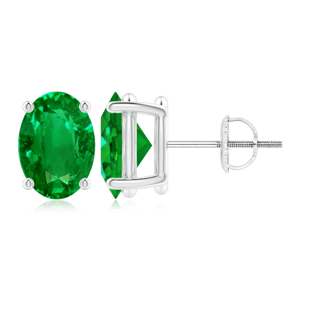 9x7mm AAAA Prong-Set Solitaire Oval Emerald Stud Earrings in P950 Platinum