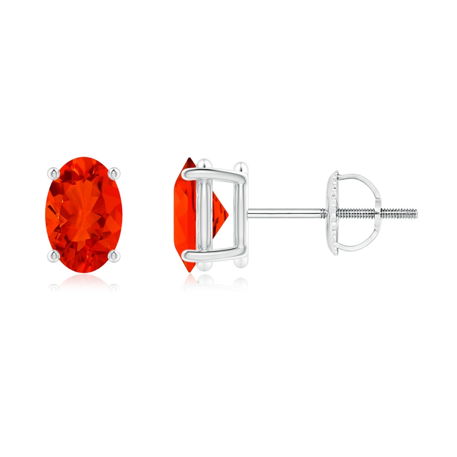 6x4mm AAAA Claw-Set Solitaire Oval Fire Opal Stud Earrings in P950 Platinum 