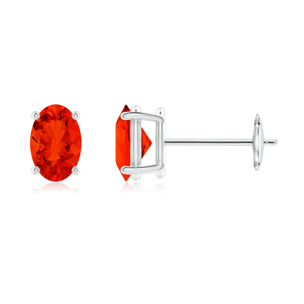 6x4mm AAAA Claw-Set Solitaire Oval Fire Opal Stud Earrings in White Gold