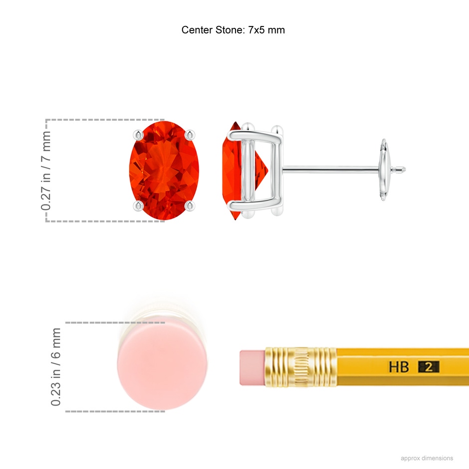 7x5mm AAAA Claw-Set Solitaire Oval Fire Opal Stud Earrings in 9K White Gold ruler
