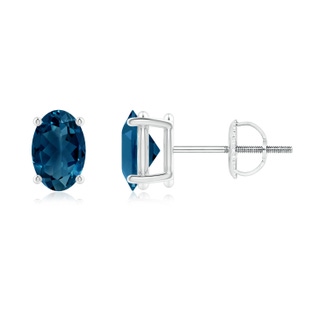 6x4mm AAAA Claw-Set Solitaire Oval London Blue Topaz Stud Earrings in P950 Platinum