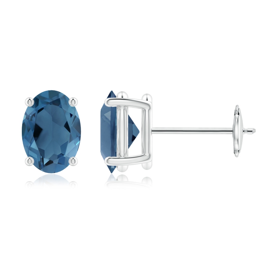 7x5mm A Claw-Set Solitaire Oval London Blue Topaz Stud Earrings in White Gold 