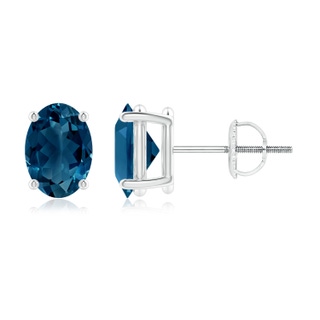 7x5mm AAAA Claw-Set Solitaire Oval London Blue Topaz Stud Earrings in P950 Platinum