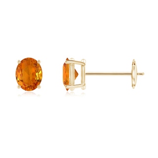 5x4mm AAA Claw-Set Solitaire Oval Orange Sapphire Stud Earrings in Yellow Gold