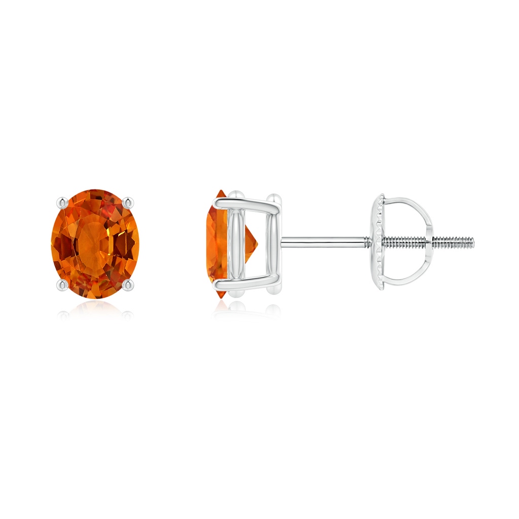 5x4mm AAAA Claw-Set Solitaire Oval Orange Sapphire Stud Earrings in P950 Platinum