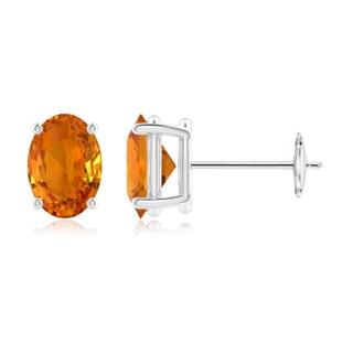 7x5mm AAA Claw-Set Solitaire Oval Orange Sapphire Stud Earrings in White Gold