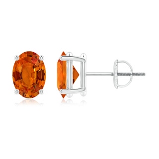 7x5mm AAAA Claw-Set Solitaire Oval Orange Sapphire Stud Earrings in P950 Platinum