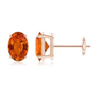 7x5mm AAAA Claw-Set Solitaire Oval Orange Sapphire Stud Earrings in Rose Gold