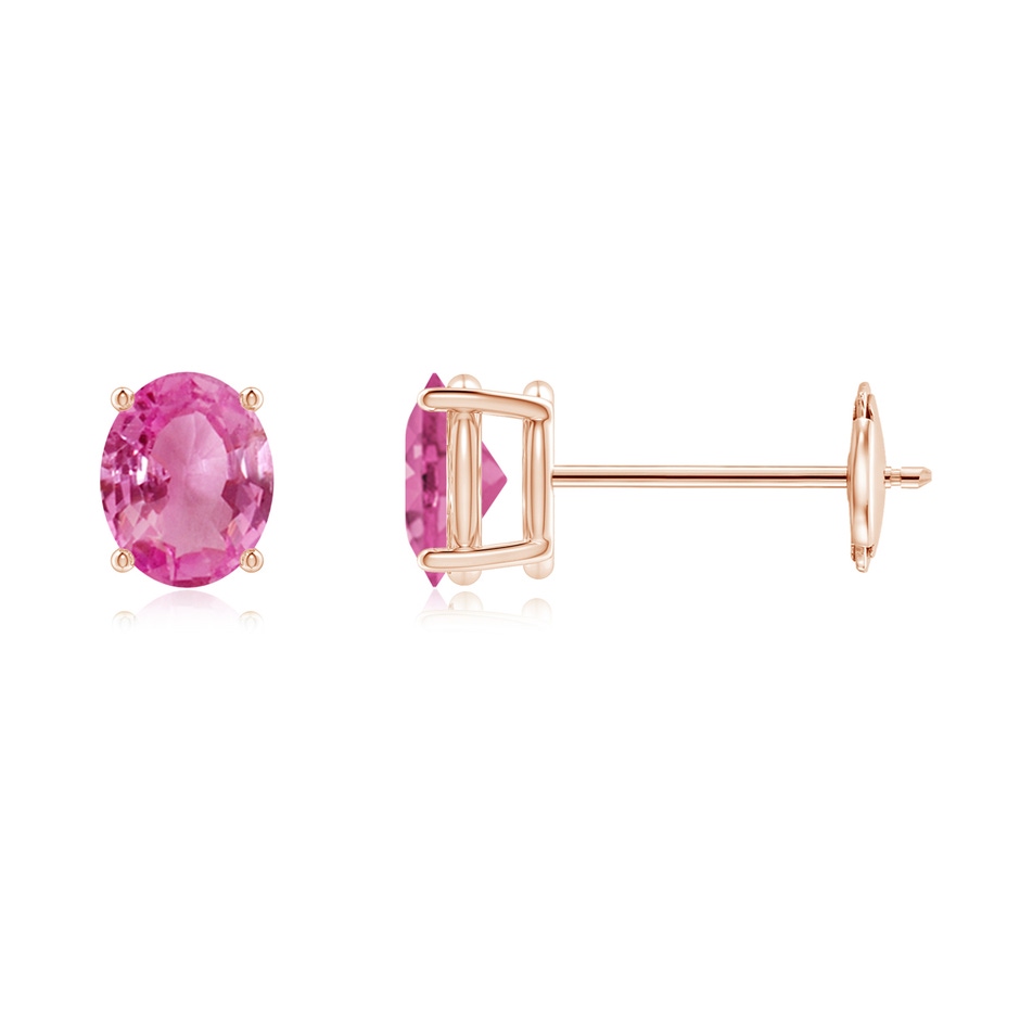 5x4mm AAA Claw-Set Solitaire Oval Pink Sapphire Stud Earrings in Rose Gold 
