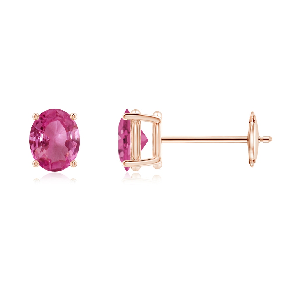 5x4mm AAAA Claw-Set Solitaire Oval Pink Sapphire Stud Earrings in Rose Gold