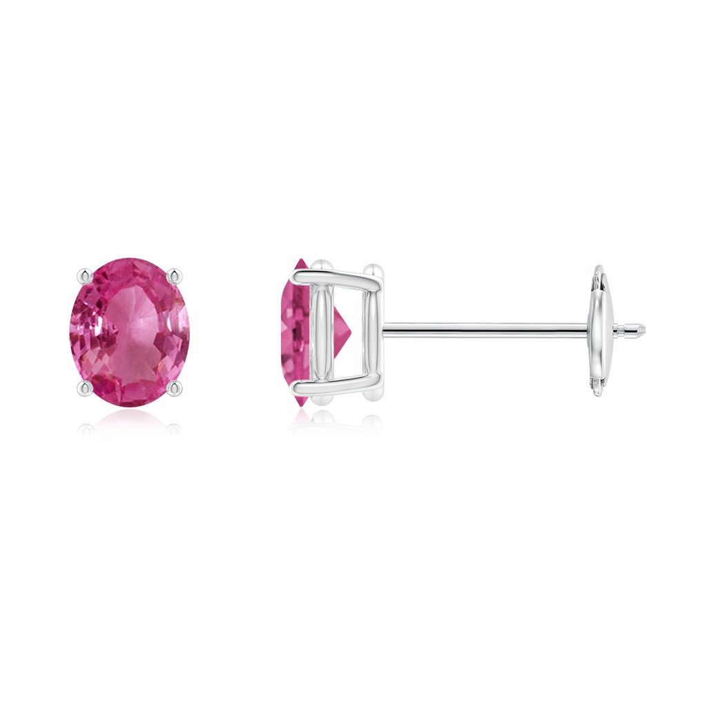 5x4mm AAAA Claw-Set Solitaire Oval Pink Sapphire Stud Earrings in White Gold