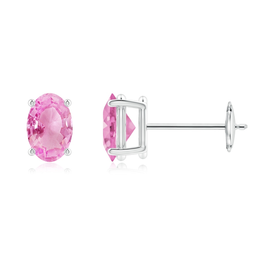6x4mm A Claw-Set Solitaire Oval Pink Sapphire Stud Earrings in White Gold 