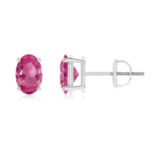 6x4mm AAAA Claw-Set Solitaire Oval Pink Sapphire Stud Earrings in P950 Platinum