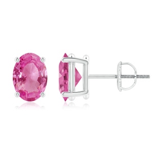 7x5mm AAA Claw-Set Solitaire Oval Pink Sapphire Stud Earrings in P950 Platinum