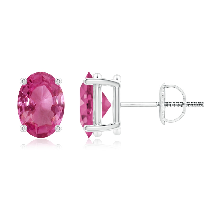 7x5mm AAAA Claw-Set Solitaire Oval Pink Sapphire Stud Earrings in P950 Platinum 