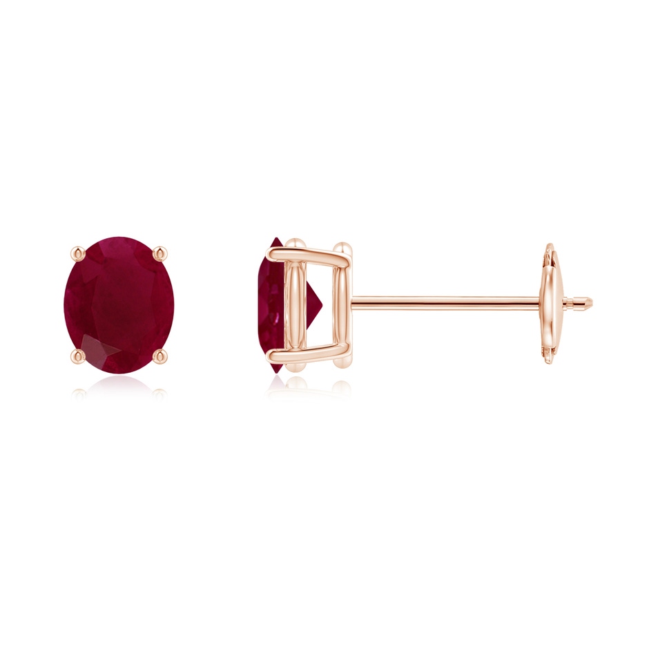 5x4mm A Prong-Set Solitaire Oval Ruby Stud Earrings in Rose Gold 
