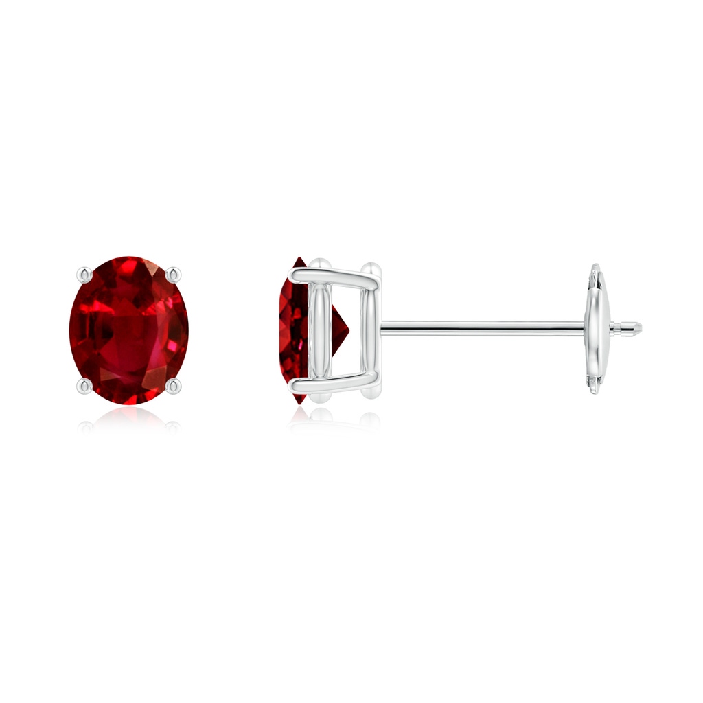 5x4mm AAAA Prong-Set Solitaire Oval Ruby Stud Earrings in White Gold