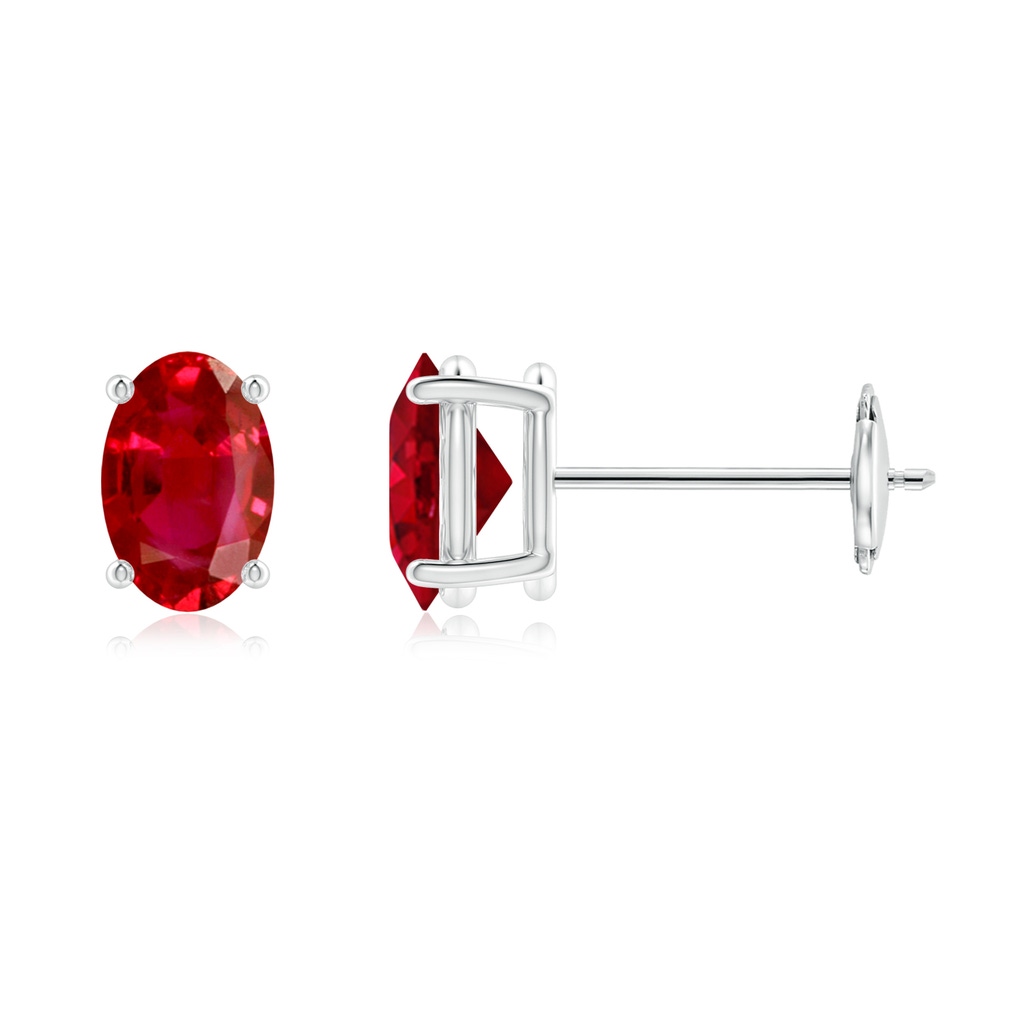 6x4mm AAA Prong-Set Solitaire Oval Ruby Stud Earrings in White Gold 