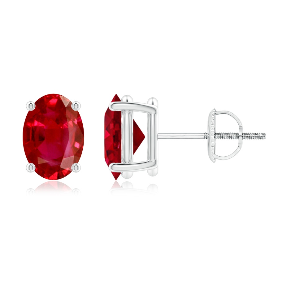 7x5mm AAA Prong-Set Solitaire Oval Ruby Stud Earrings in P950 Platinum 