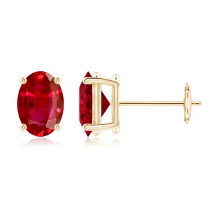 7x5mm AAA Prong-Set Solitaire Oval Ruby Stud Earrings in Yellow Gold