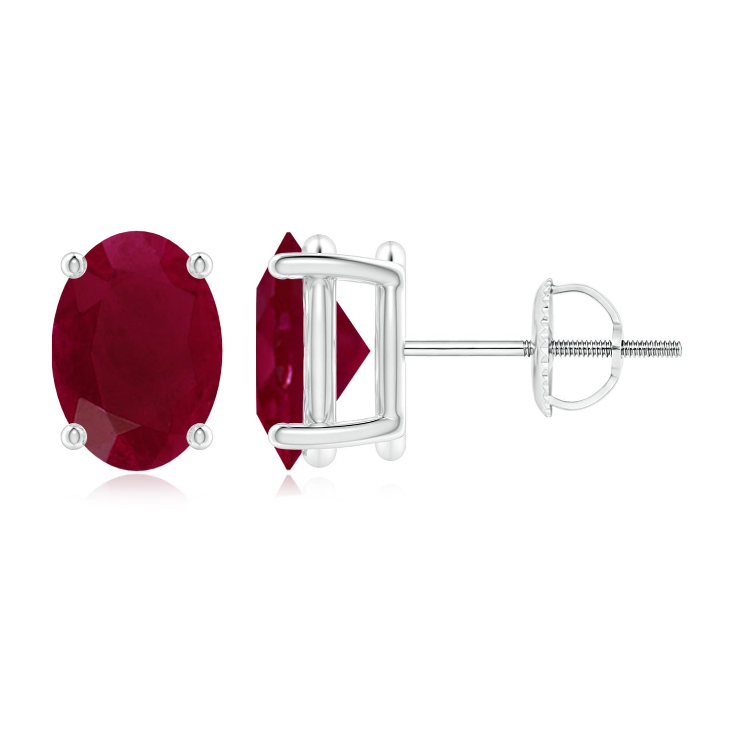 8x6mm A Prong-Set Solitaire Oval Ruby Stud Earrings in P950 Platinum
